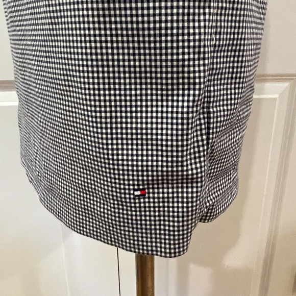 Pristine Tommy Hilfiger black white gingham stretch puff sleeve dress bow 4 6 S - Picture 5 of 6